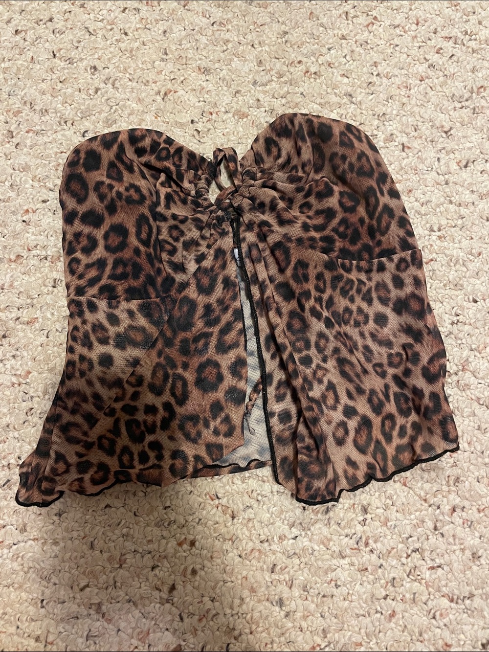 emory park Leopard Print Strapless Crop Top in Brown